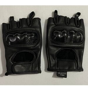 DS Men’s Motorcycle Fingerless Leather Half‑Finger Black Gloves Hard Knuckle